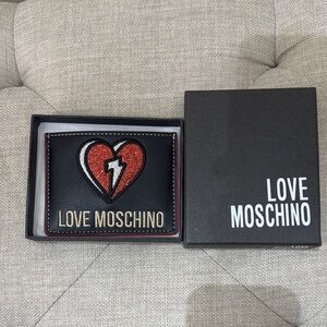 Love Moschino Black Card Holder with Red Heart NEW with tags & box